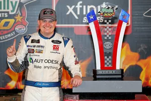 Cole Custer, Stewart-Haas Racing, Ford Mustang Autodesk celebrates in victory lane 