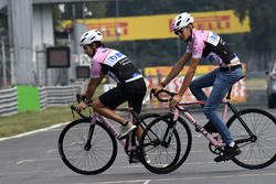 Sergio Perez, Sahara Force India and Esteban Ocon, Sahara Force India F1 cycle the track