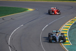 Lewis Hamilton, Mercedes AMG F1 W08, leads Sebastian Vettel, Ferrari SF70H