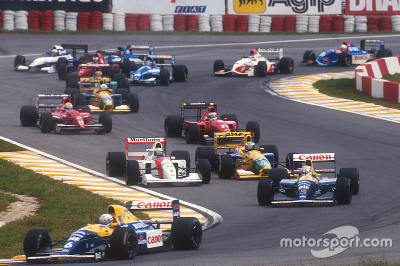 Départ : Ricardo Patrese, Williams Renault, mène devant Nigel Mansell, Williams Renault, Ayrton Senna, McLaren Honda, Michael Schumacher, Benetton Ford