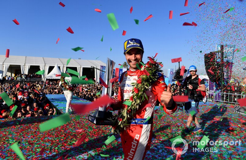 Jérôme d'Ambrosio, Mahindra Racing, 1st position, celebrates on the podium