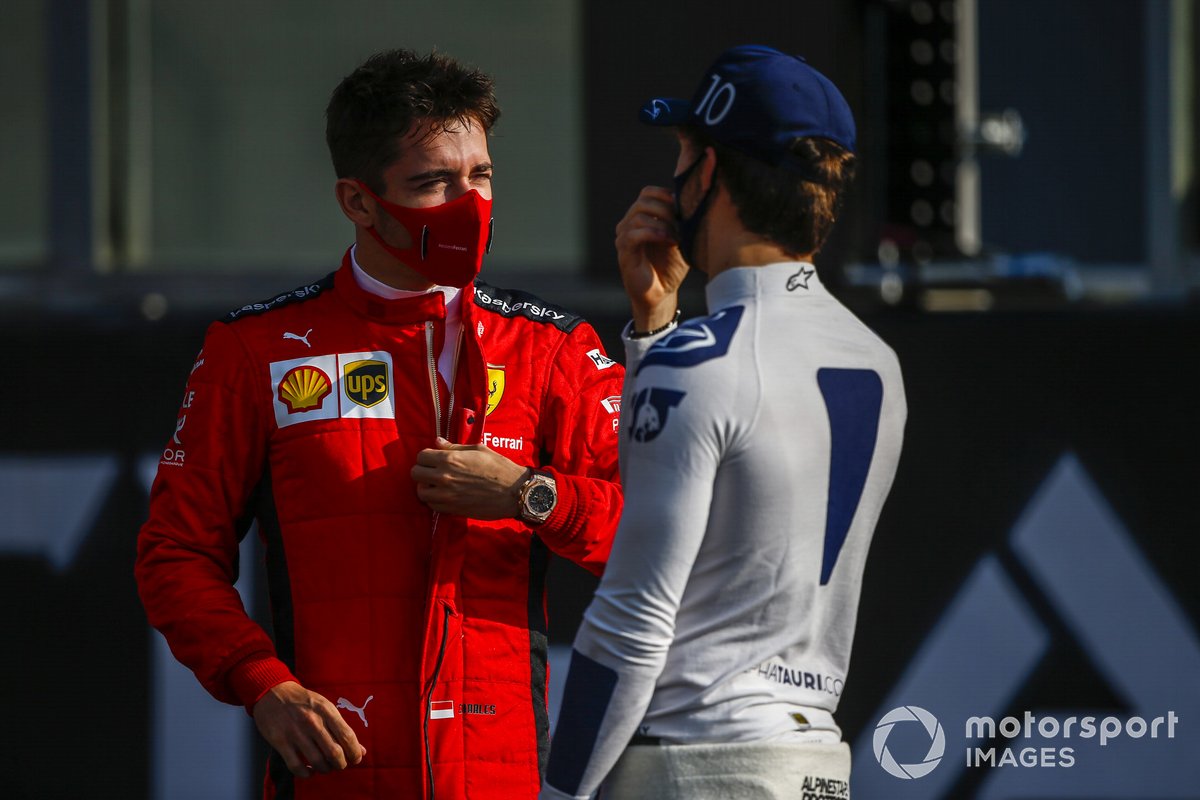 Charles Leclerc, Ferrari, and Pierre Gasly, AlphaTauri 