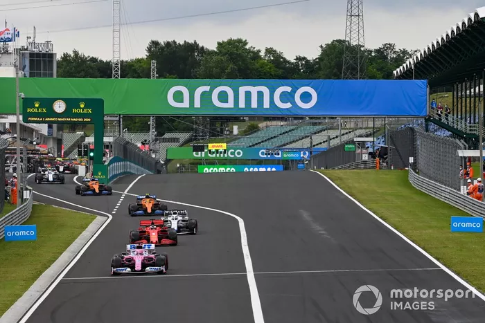 Sergio Pérez, Racing Point RP20, Sebastian Vettel, Ferrari SF1000, George Russell, Williams FW43, Lando Norris, McLaren MCL35, Carlos Sainz Jr., McLaren MCL35 
