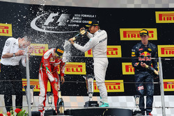 Podium: winner Nico Rosberg, Mercedes AMG F1 Team, second place Sebastian Vettel, Ferrari, third place Daniil Kvyat, Red Bull Racing