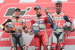 Podium: race winner Andrea Dovizioso, Ducati Team, second place Marc Marquez, Repsol Honda Team, third place Danilo Petrucci, Pramac Racing