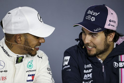 Lewis Hamilton, Mercedes-AMG F1 and Sergio Perez, Force India in the Press Conference