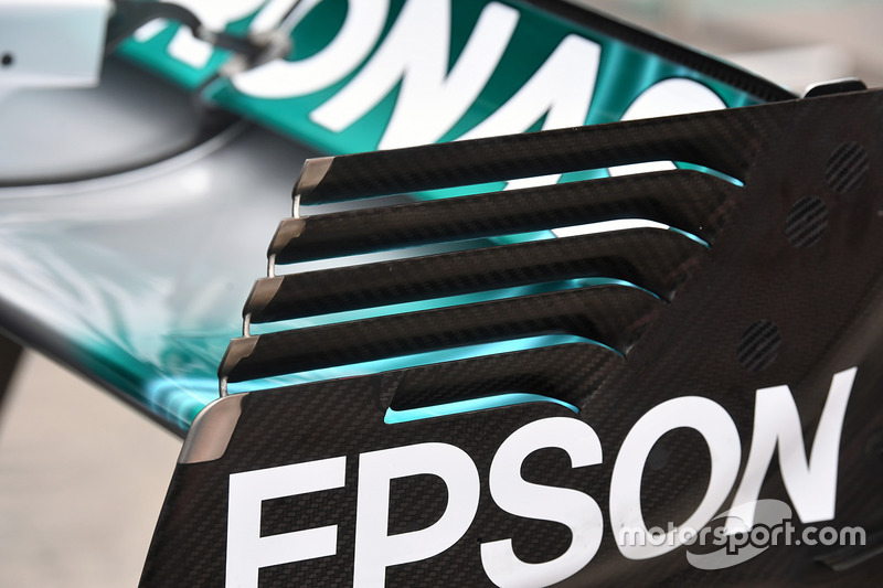 Mercedes-Benz F1 W08 detail van de achtervleugel