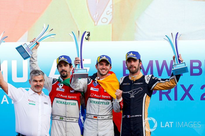 Podio: segundo lugar Lucas di Grassi, Audi Sport ABT Schaeffler, ganador de la carrera Daniel Abt, Audi Sport ABT Schaeffler, tercer lugar Jean-Eric Vergne, Techeetah