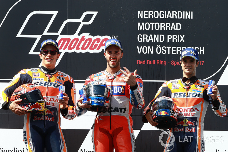 Podium: second place Marc Marquez, Repsol Honda Team, Race winner Andrea Dovizioso, Ducati Team, thi