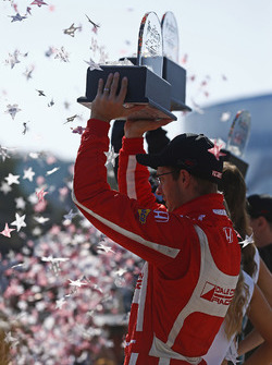 Sébastien Bourdais, Dale Coyne Racing Honda celebrates on the podium