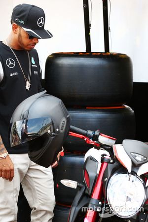 Lewis Hamilton, Mercedes AMG F1 with his motorbike