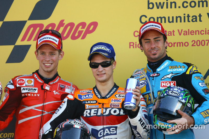 2007: 1. Dani Pedrosa, 2. Casey Stoner, 3. John Hopkins