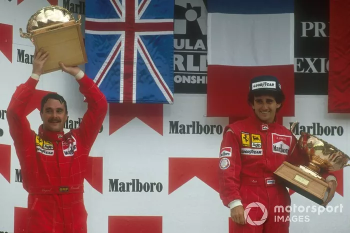 Podio: ganador de la carrera, Alain Prost, Ferrari. Segundo lugar Nigel Mansell, Ferrari