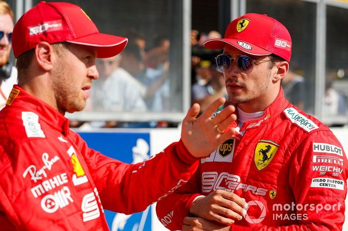 Ganador de la pole Charles Leclerc, Ferrari y Sebastian Vettel, Ferrari 
