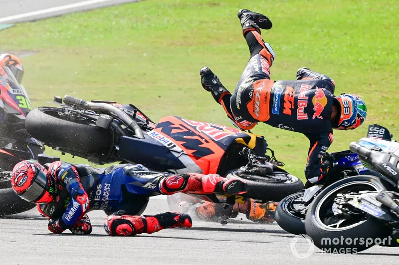 Incidente tra Brad Binder, Red Bull KTM Factory Racing, Jack Miller, Red Bull KTM Factory Racing, Fabio Quartararo, Yamaha Factory Racing