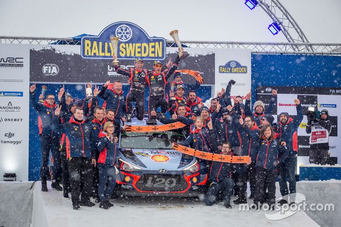 Los ganadores del Rally de Suecia 2018: Neuville, Nicolas Gilsoul, Hyundai i20 WRC, Hyundai Motorsport