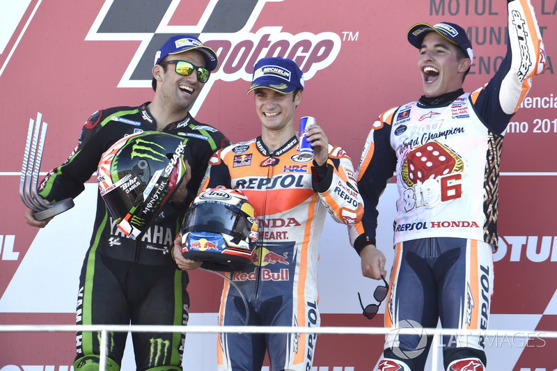 2017: 1. Dani Pedrosa, 2. Johann Zarco, 3. Marc Marquez