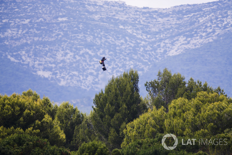 The Zapata Flyboard Air is demonstrated to the crowds prior to the start