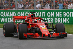 Race winner Sebastian Vettel, Ferrari SF71H waves at the end of the race