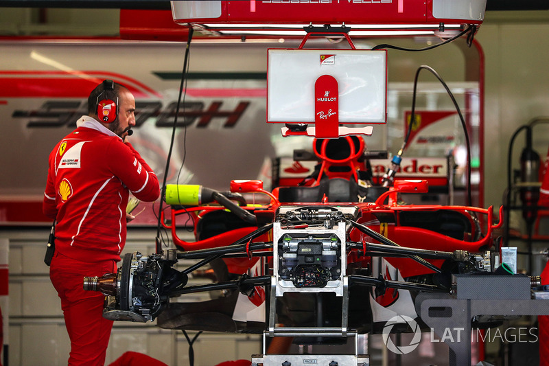 Ferrari SF70H chassis detail in the garage