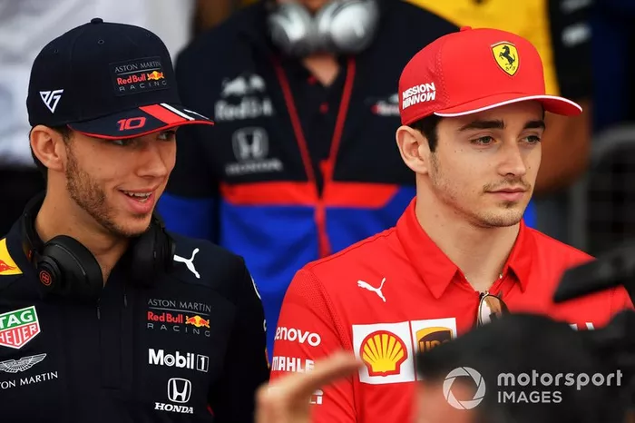 Pierre Gasly, Red Bull Racing, and Charles Leclerc, Ferrari