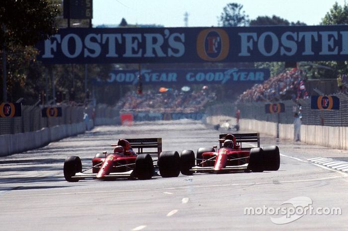 Nigel Mansell, Ferrari; Alain Prost, Ferrari