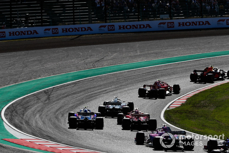 Макс Ферстаппен, Red Bull Racing RB14, Кімі Райкконен, Ferrari SF71H, Ромен Грожан, Haas F1 VF-18, Себастьян Феттель, Ferrari SF71H, Брендон Хартлі, Toro Rosso STR13 і Серхіо Перес, Racing Point Force India VJM11