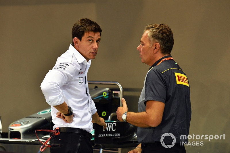 Toto Wolff, Mercedes AMG F1 Director of Motorsport and Toto Wolff, Mercedes AMG F1 Director of Motorsport and Mario Isola, Pirelli Sporting Director