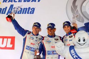 #81 DragonSpeed USA, ORECA LMP2 07, LMP2: Henrik Hedman, Juan Pablo Montoya, Sebastian Montoya celebrate on the podium