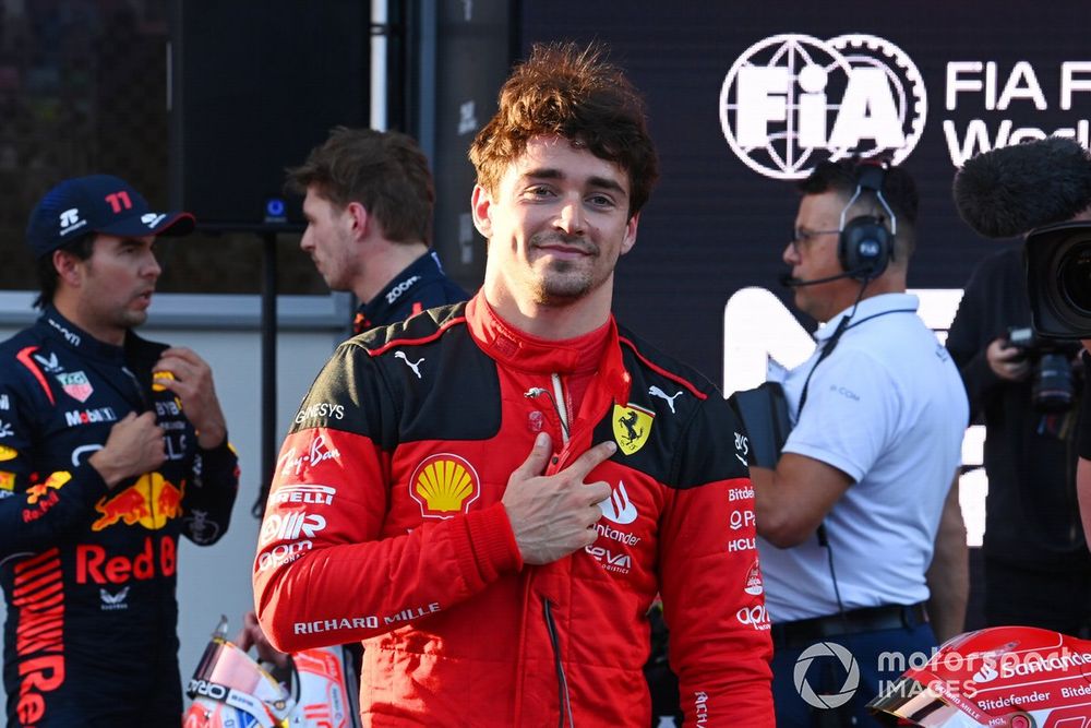 Pole man Charles Leclerc, Scuderia Ferrari, in Parc Ferme