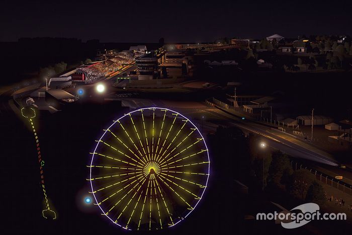 Vista aérea del circuito en la noche