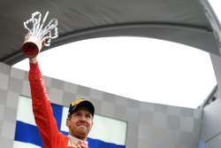 Sebastian Vettel, Ferrari celebrates his second position on the podium