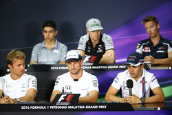 The FIA Press Conference (from back row (L to R)): Esteban Ocon, Manor Racing; Nico Hulkenberg, Sahara Force India F1; Daniil Kvyat, Scuderia Toro Rosso; Nico Rosberg, Mercedes AMG F1; Jenson Button, McLaren; Felipe Massa, Williams