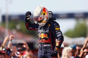 Max Verstappen, Red Bull Racing, 1st position, celebrates on arrival in Parc Ferme