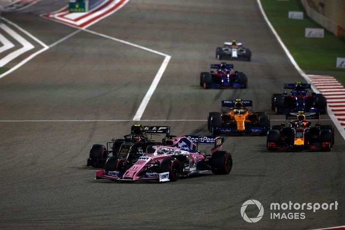 Sergio Perez, Racing Point RP19, Kevin Magnussen, Haas F1 Team VF-19, Pierre Gasly, Red Bull Racing RB15 y Lando Norris, McLaren MCL34