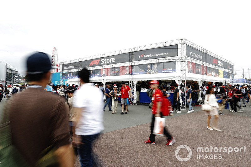 Hustle and bustle around the F1 store in the fan village