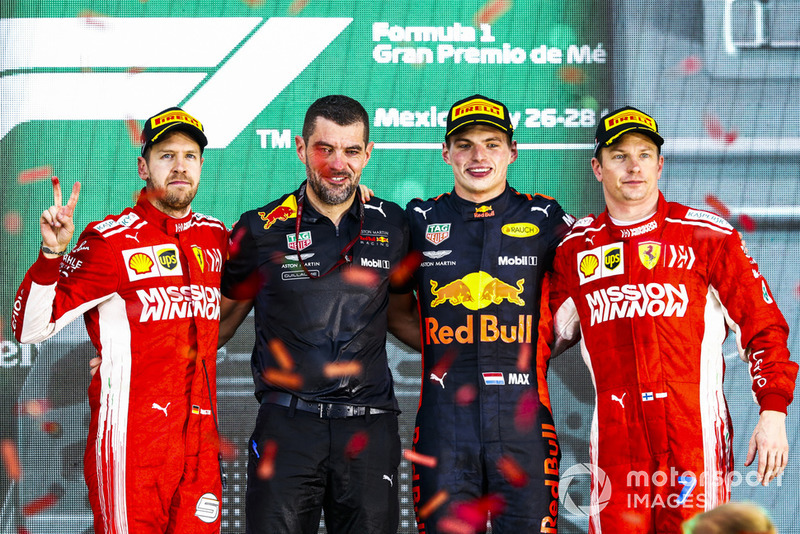 19. GP Meksiko - Podium: Max Verstappen, Sebastian Vettel, Kimi Raikkonen