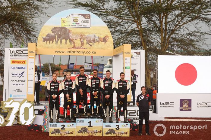 Podio: Ganadores Sébastien Ogier, Vincent Landais, Toyota Gazoo Racing WRT Toyota GR Yaris Rally1, segundos Kalle Rovanperä, Jonne Halttunen, Toyota Gazoo Racing WRT Toyota GR Yaris Rally1, terceros Elfyn Evans, Scott Martin, Toyota Gazoo Racing WRT Toyot