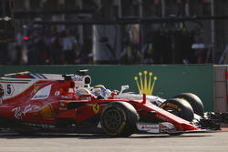 Sebastian Vettel, Ferrari SF70H, battles, Felipe Massa, Williams FW40, at the restart