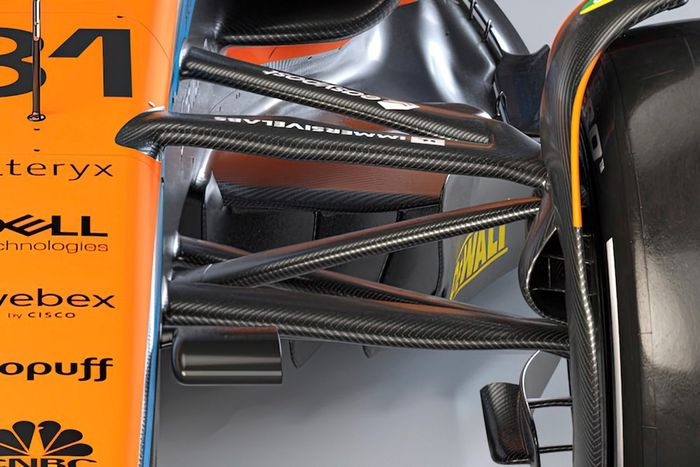 McLaren MCL60, detalle suspensión delantera