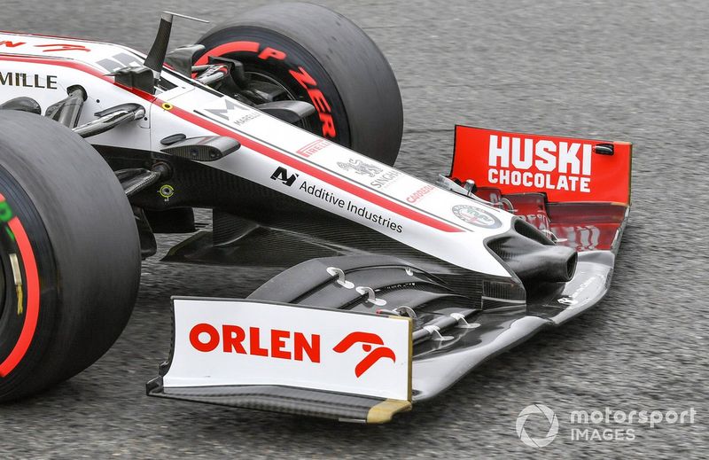 El alerón delantero del monoplaza de Antonio Giovinazzi, Alfa Romeo Racing C39