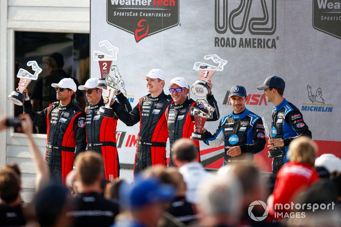#6 Team Penske Motorsport Porsche 963: Nick Tandy, Mathieu Jaminet, #7 Team Penske Motorsport Porsche 963: Dane Cameron, Felipe Nasr, #10 Wayne Taylor Racing with Andretti Acura ARX-06: Ricky Taylor, Filipe Albuquerque