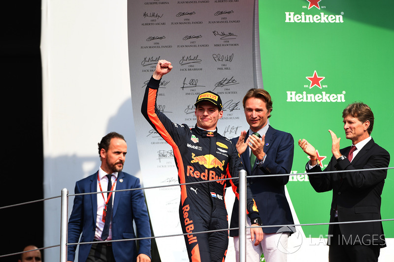 Race winner Max Verstappen, Red Bull Racing celebrates on the podium