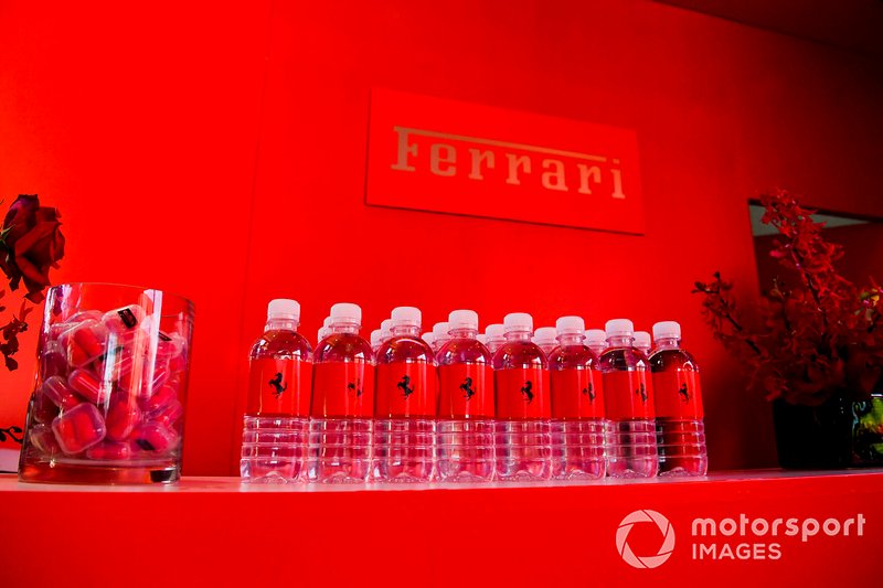 Ferrari water bottles in Ferrari hospitality
