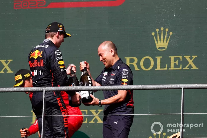 Podio: ganador Max Verstappen, Red Bull Racing