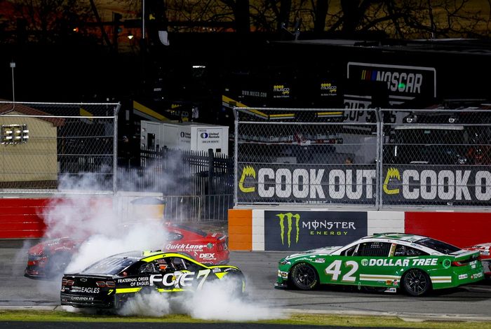 Justin Haley, Spire Motorsports Chevrolet, John Hunter Nemechek, LEGACY MOTOR CLUB Toyota