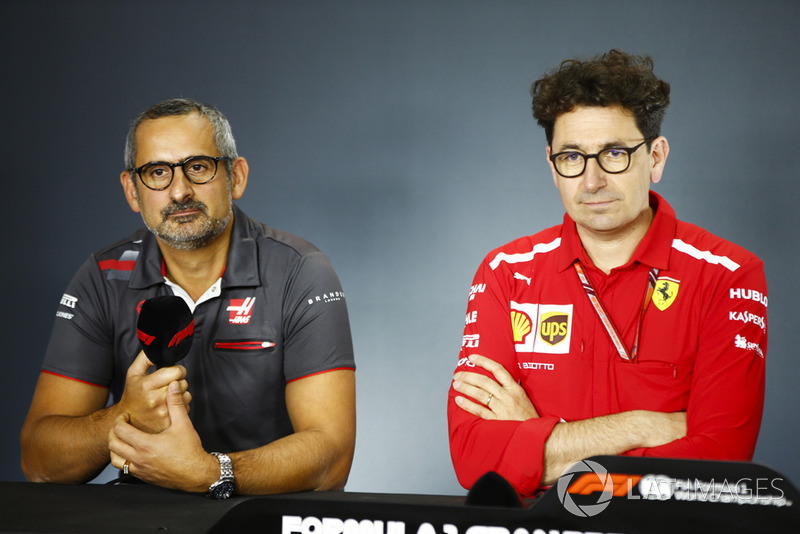 Ben Agathangelou, Head of Aerodynamics, Haas F1, and Mattia Binotto, Chief Technical Officer, Ferrari, in the Press Conference