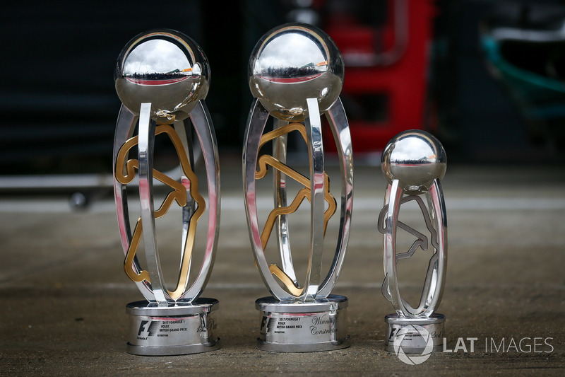 The Trophies of race winner Lewis Hamilton, Mercedes AMG F1