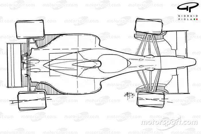 Vista general de la dirección en las cuatro ruedas del Benetton B193B 1993