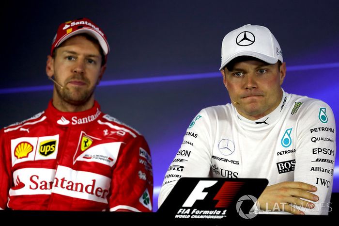 Sebastian Vettel, Ferrari and Valtteri Bottas, Mercedes AMG F1 en la conferencia de prensa